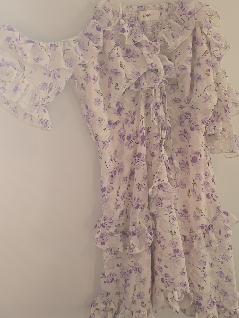 Lavender Floral Ruffle Sun Dress Dress - Picture 2 of 7